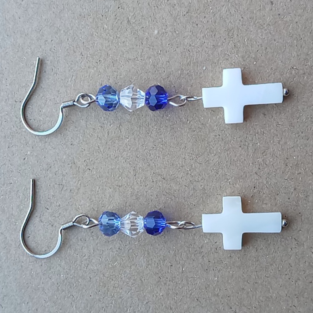 White Shell Cross Earrings